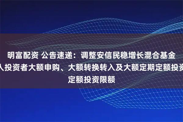 明富配资 公告速递:调整安信民稳增长混合基金非个人投资者大额申购、大额转换转入及大额定期定额投资限额