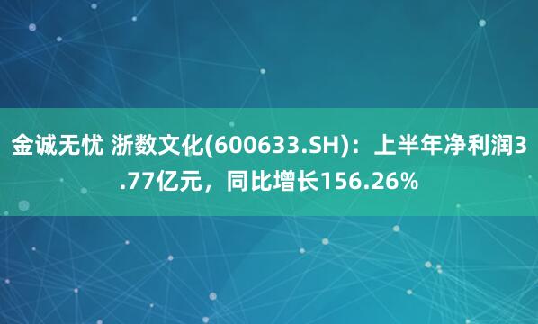 金诚无忧 浙数文化(600633.SH)：上半年净利润3.77亿元，同比增长156.26%